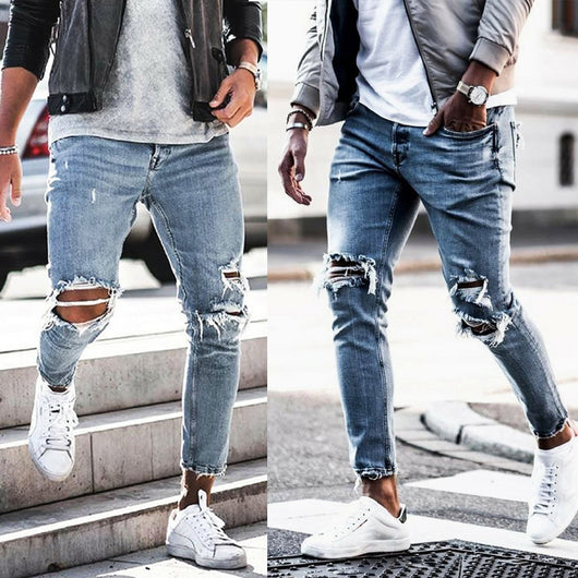 Pantalones Vaqueros Rotos Modernos para Hombre