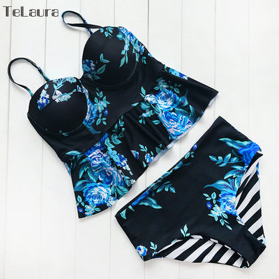 Bikini Realzador de Talle Alto con Estampado Floral - Traje de Baño Dos Piezas para Mujer - Image 5