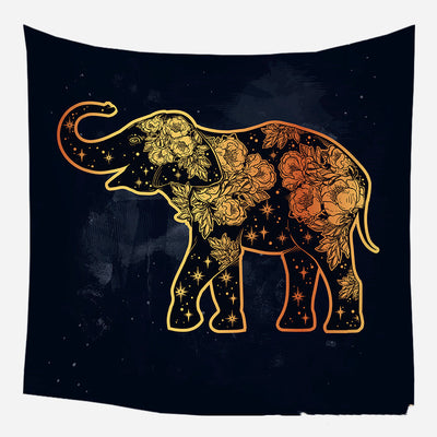 Golden crescent moon and woman silhouette tapestry with a floral crown against a dark blue starry background. - Image 7