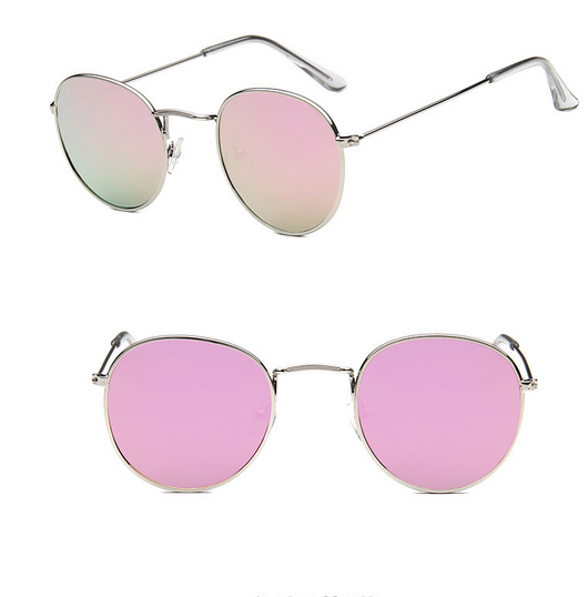 Two pairs of round gold-frame sunglasses, one with mirrored orange lenses and one with solid red lenses. - Image 13