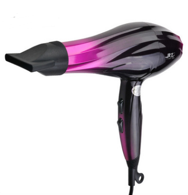 Black and pink gradient hair dryer with a concentrator nozzle and control switches on the handle.