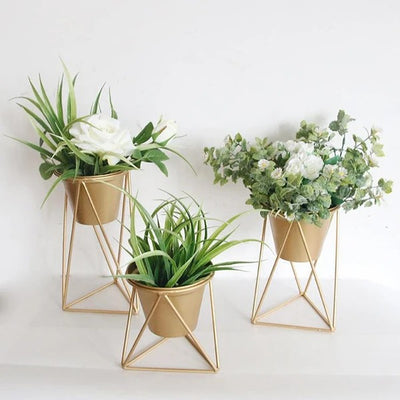 Conjunto de Flores Artificiales Doradas con Maceta Verde - Image 2