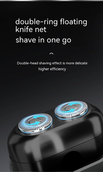 Silver mini electric shaver with a double-headed rotary design and a black power button on top. - Image 13