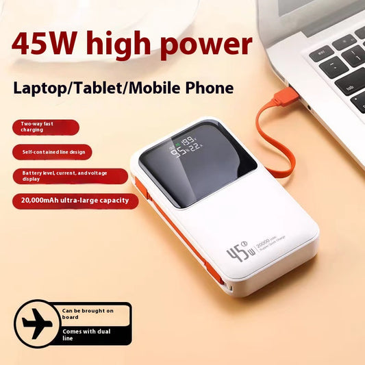 Banco de Energía 20000 mAh 45W Certificado 3C con Cable Integrado