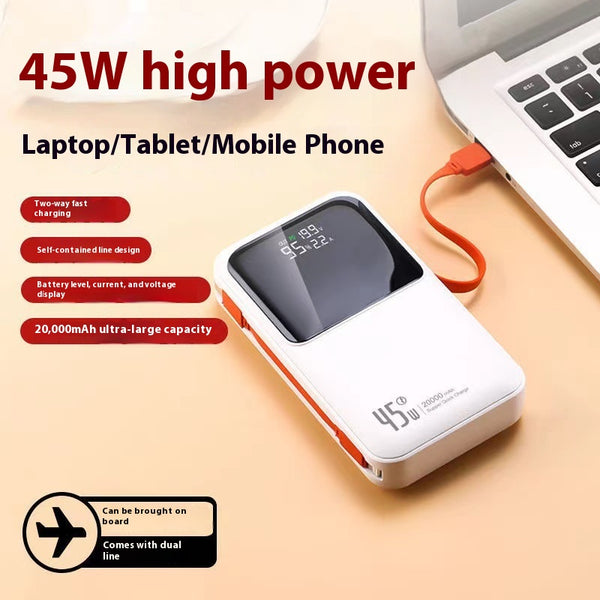 Banco de Energía 20000 mAh 45W Certificado 3C con Cable Integrado