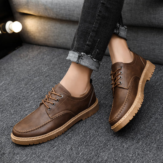 Zapatos Casuales de Cuero Negro con Cordones para Hombre Talla Grande Estilo Británico