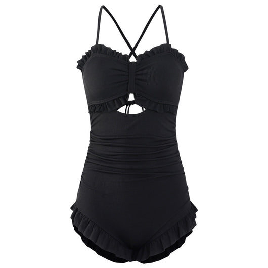Traje de Baño Enterizo Negro Cintura Alta con Moño - Image 9