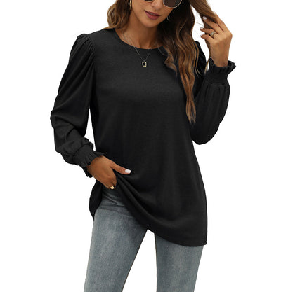 Blusa Elegante con Cuello Redondo y Mangas Abullonadas para Mujer - Image 2