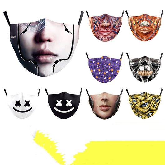 Black milk silk dustproof mask with a white smiley face design, featuring 'X' eyes and a curved smile, for Halloween. - Image 13