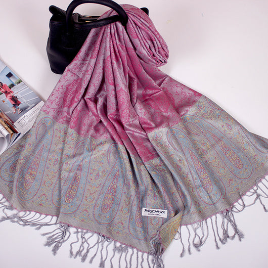 Foulard Étnico de Cachemira Dual-uso con Jacquard y Borlas - Image 26