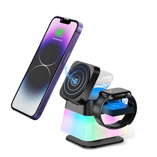 Cargador Inalámbrico Magnético Rotatorio 4 en 1 con Luz LED para iPhone 15, 14, 13, 12 Pro Max - Image 5