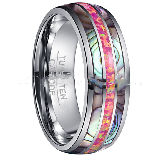 Anillo de Tungsteno con Concha de Abulón Magenta Profundo y Ópalo - Image 7