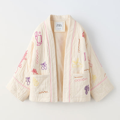 Kimono Casual Versátil con Bordado de Frutas y Cuello en V - Image 6