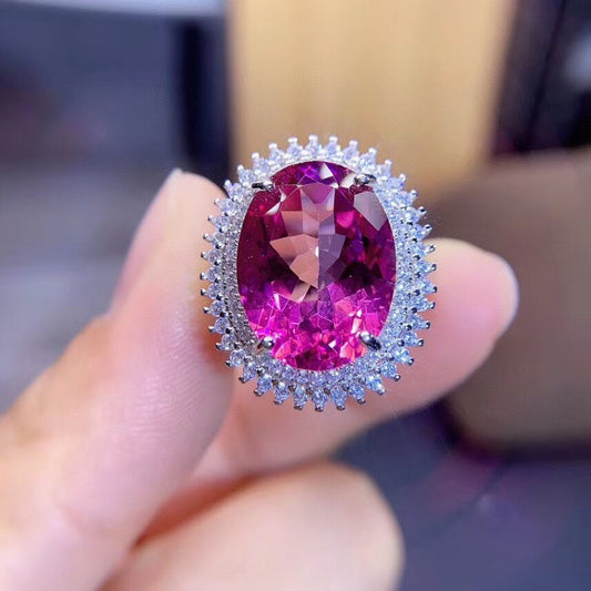 Anillo de Topacio Natural Plata de Ley para Mujer con Piedra Grande