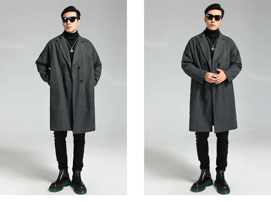 Abrigo de Lana Holgado Doble Botonadura Largo Casual para Hombre - Image 12