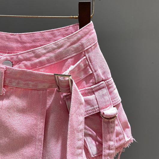Culottes Denim Irregular Cintura Alta Efecto Dos Piezas - Image 4