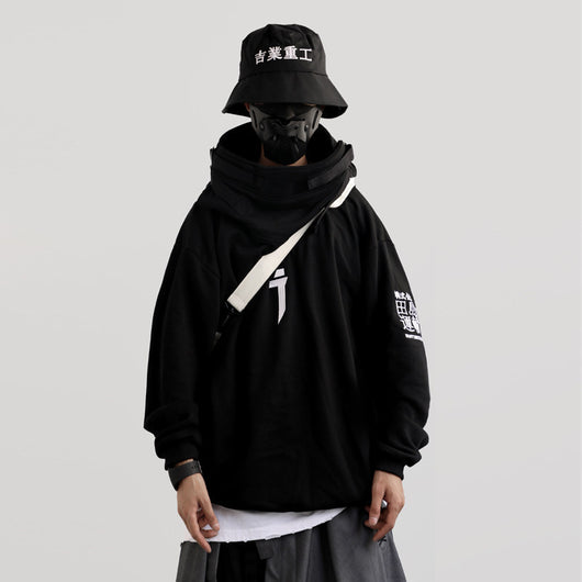 Chaqueta Hoodie Hip-Hop Oversize con Cuello Alto y Detalles Militares - Image 12