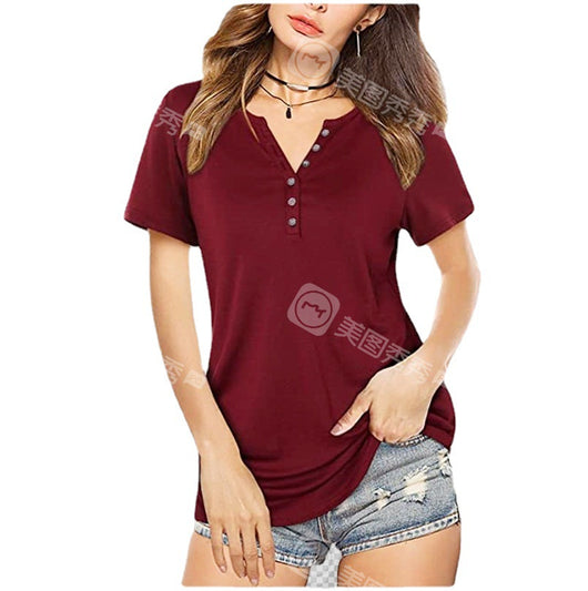 Blusa Casual Suelta de Botones con Cuello en V para Mujer - Image 4