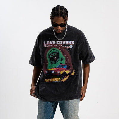 Camiseta Retro Suelta con Estampado Urbano para Hombre - Image 13