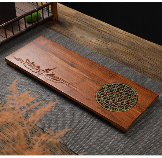Bandeja de Té Retro de Madera Maciza con Abanico Decorativo - Image 9