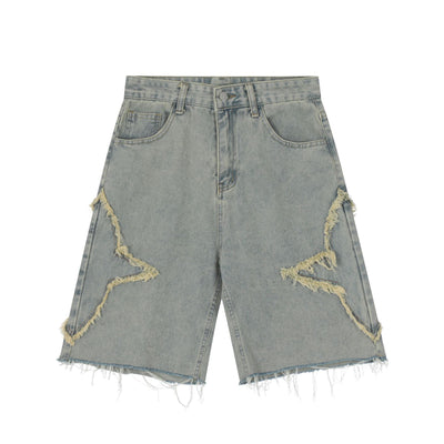 Shorts de Mezclilla Desgastados con Cortes Diseñados - Image 11