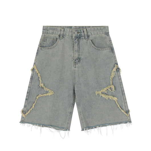 Shorts de Mezclilla Desgastados con Cortes Diseñados - Image 11