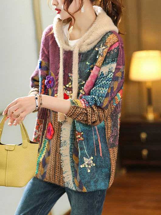 Suéter con Capucha Estampado Floral en Visón - Image 9