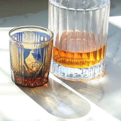 Vaso de Whiskey de Cristal Tallado a Mano con Diseño de Pavo Real - Image 32