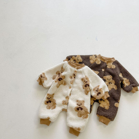 Mameluco de Bebé Otoño Invierno Estilo Coreano con Pelaje de Cordero