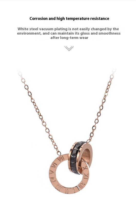 Collar de Acero de Titanio para Mujer con Anillos y Números Romanos - Image 6