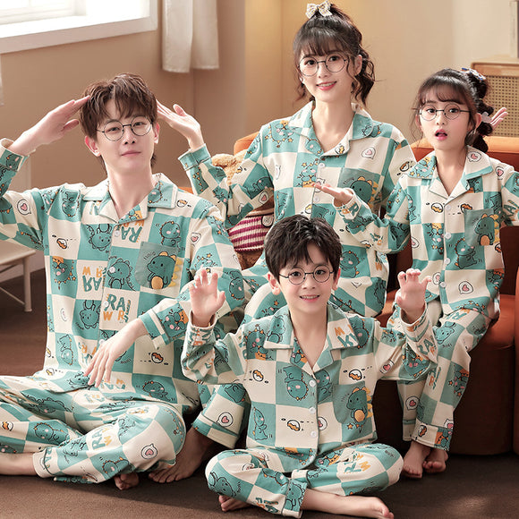 Pijamas Familiares de Algodón - Manga Larga Primavera Otoño