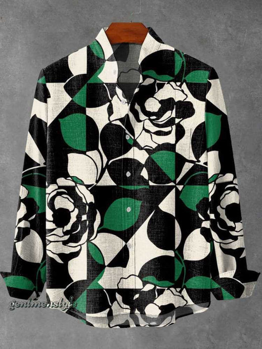 Camisa de Cuadros con Cuello Mao Manga Larga para Hombre - Image 19