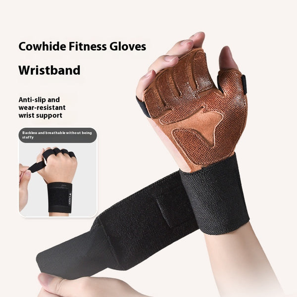 Guantes de Fitness de Cuero Genuino con Agarre Antideslizante