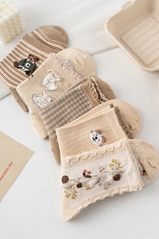 Pack de 5 Pares de Calcetines Estampados para Mujer - Comodidad Diaria - Image 3