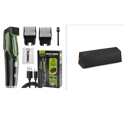 Rechargeable black and blue hair clipper kit with two guide combs, cleaning brush, USB cable, and black storage pouch. - Image 18