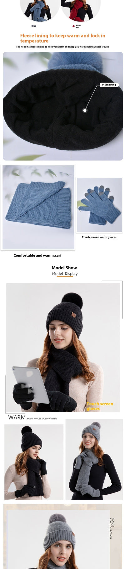 Set Completo de Abrigo: Gorro, Bufanda y Guantes de Lana para Mujer - Image 7