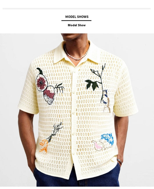 Camisa de Punto Bordada Manga Corta para Hombre - Verano - Image 12