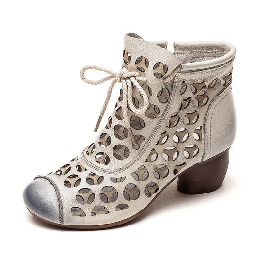 Sandalias Mujer Piel Tacón Medio Chunky Cordones Punta Redonda - Image 5