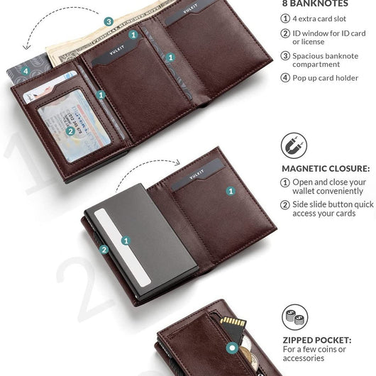 Billetera Metálica Automática de Cuero y Aluminio con Capacidad Ampliada - Image 3