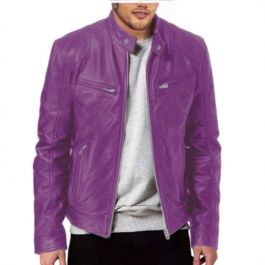 Chaqueta de Cuero para Hombre con Cuello Alto Estilo Punk - Image 3