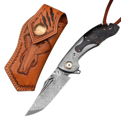 Cuchillo Plegable de Supervivencia Camping - Acero Damasco Alta Dureza - Image 9