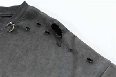Camiseta Punk Desgastada de Manga Corta para Hombre - Image 10