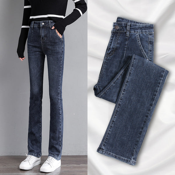 Jeans Bootcut Cintura Alta Suelta con Pierna Recta Versátil