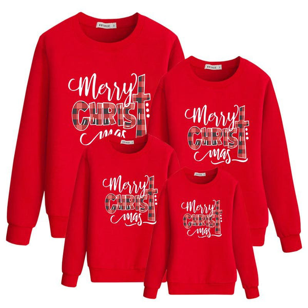Conjunto Navideño Familiar con Estampado de Letras - Manga Larga sin Forro