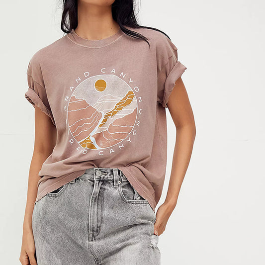 Camiseta Bohemia Retro Estampada para Mujer - Cuello Redondo
