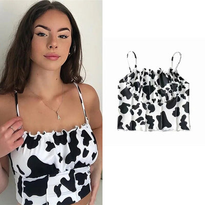 Top Corto Ajustado con Diseño de Pliegue en Pecho y Estampado Vaca - Image 7