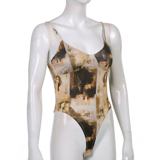 Enterizo Retro Estilo Óleo con Escote V y Tirantes Delgados para Mujer - Image 6