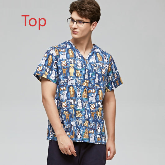 Uniforme Médico Veterinario Estampado Cuello V Flores Azul - Image 4