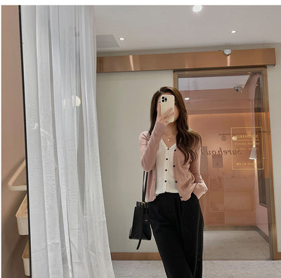 Cardigan Tejido Falsa Dos Piezas Mujer Cuello V Manga Larga - Image 17