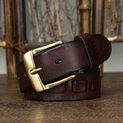 Cinturón Retro para Hombre en Cuero Genuino con Hebilla de Bronce - Image 3